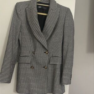 Zara Black and White Houndstooth Blazer